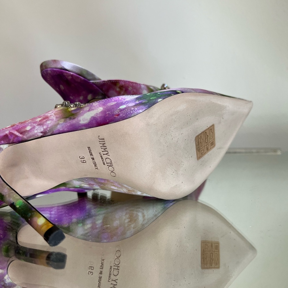 Like new Jimmy Choo Bing 100mm Multi-Color Satin Mules 39 $1,095 - Picture 6 of 11